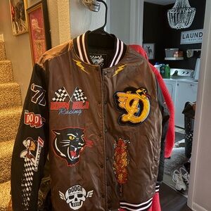 Brown Racing Patch Bomber Jacket